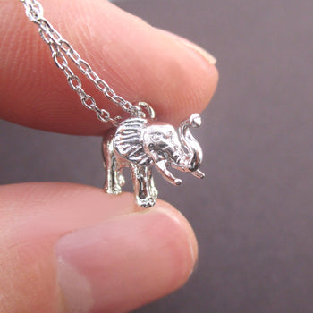 3D Miniature Elephant Figure Shaped Pendant Necklace in Silver or Gold