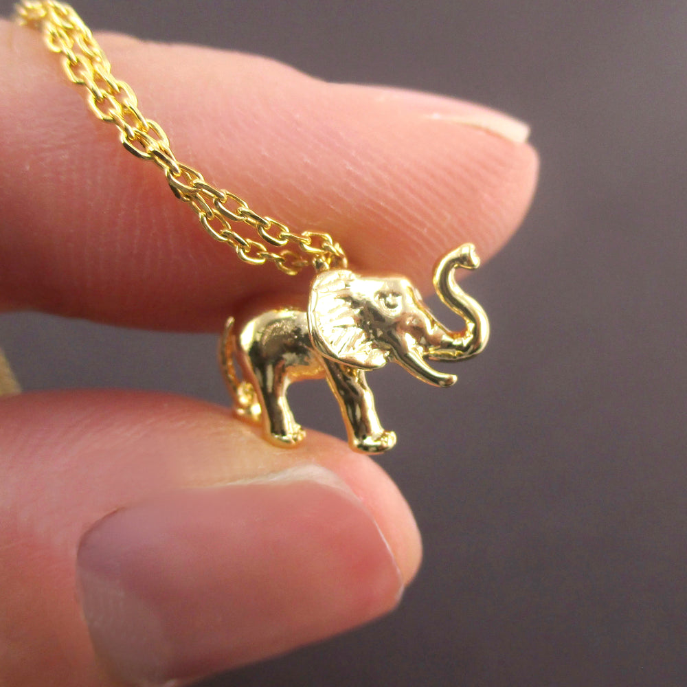 3D Miniature Elephant Figure Shaped Pendant Necklace in Silver or Gold