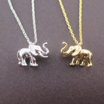 3D Miniature Elephant Figure Shaped Pendant Necklace in Silver or Gold