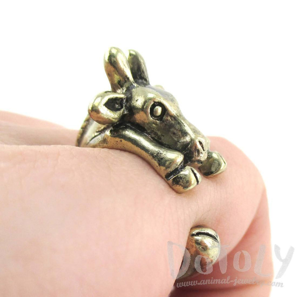 3D Miniature Giraffe Shaped Animal Wrap Ring in Brass | US Sizes 6 to 8 | DOTOLY