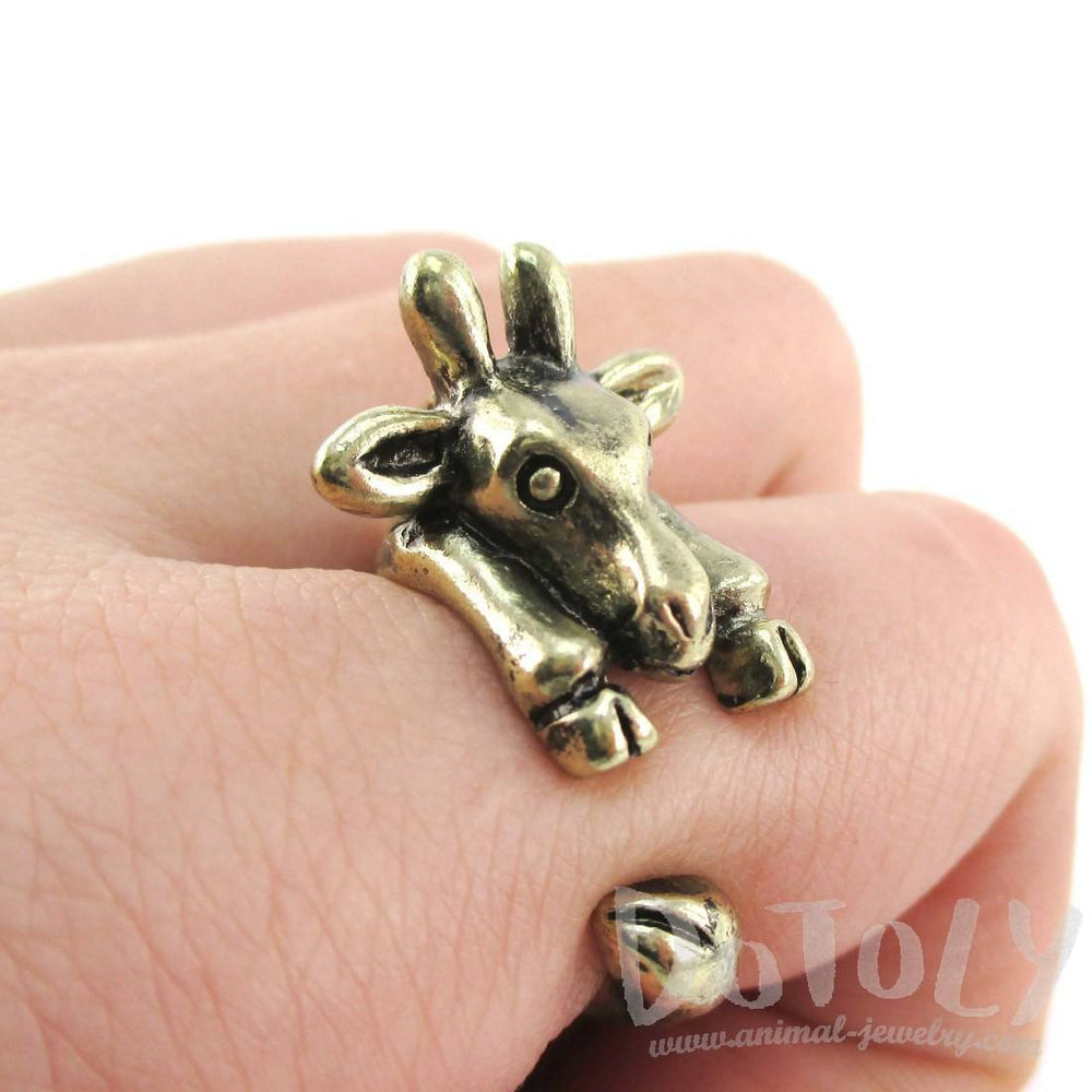 3D Miniature Giraffe Shaped Animal Wrap Ring in Brass | US Sizes 6 to 8 | DOTOLY