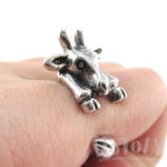 3D Miniature Giraffe Shaped Animal Wrap Ring in Silver | US Sizes 6 to 8 | DOTOLY