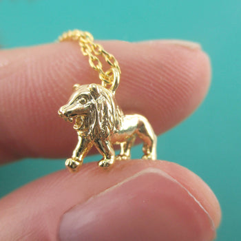 3D Miniature Lion Figure Shaped Pendant Necklace in Silver or Gold