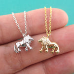 3D Miniature Lion Figure Shaped Pendant Necklace in Silver or Gold