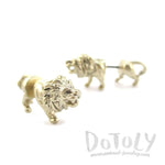 3D Miniature Lion Shaped Front and Back Earrings in Gold | DOTOLY