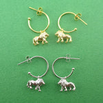 3D Miniature Lion Shaped Stud Hoop Earrings in Silver or Gold | DOTOLY