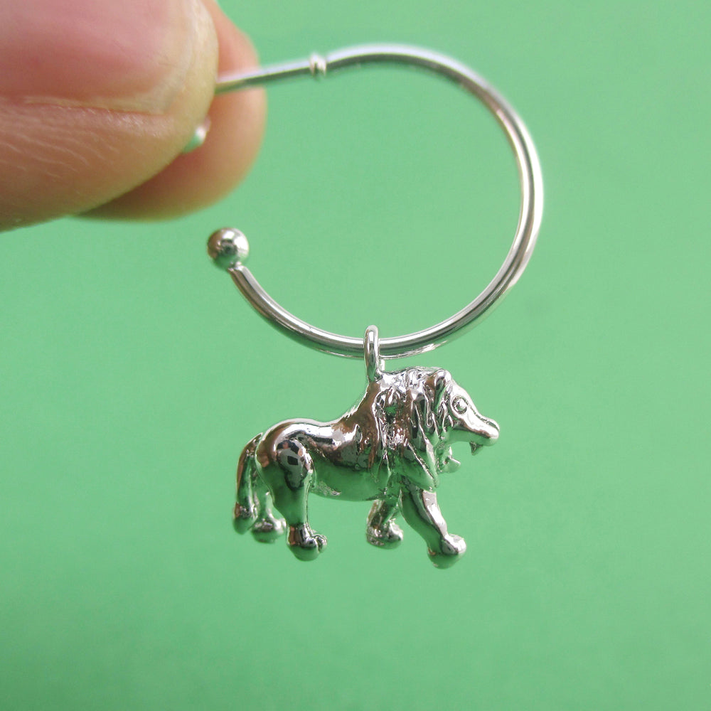 3D Miniature Lion Shaped Stud Hoop Earrings in Silver or Gold | DOTOLY