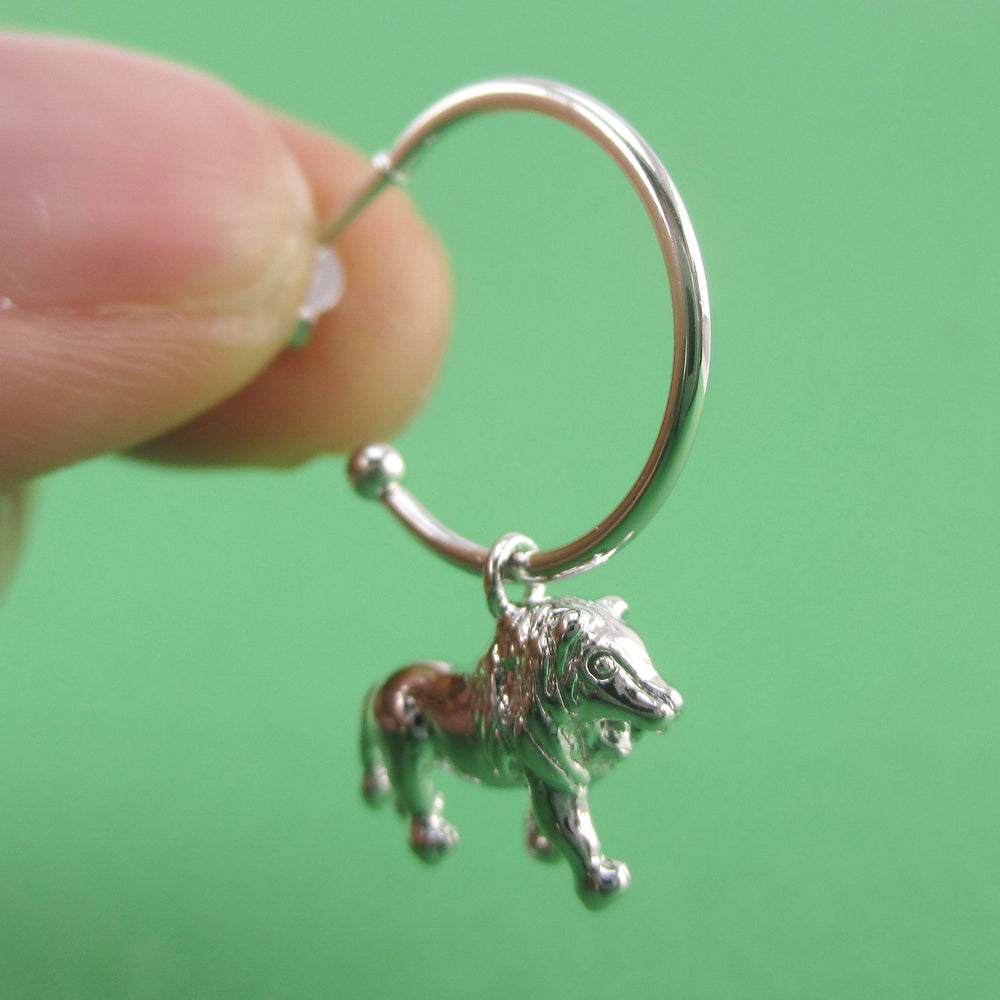 3D Miniature Lion Shaped Stud Hoop Earrings in Silver or Gold | DOTOLY