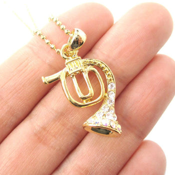 3D Miniature Musical Instrument French Horn Shaped Pendant Necklace in Gold | DOTOLY