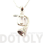 3D Miniature Musical Instrument French Horn Shaped Pendant Necklace in Silver | DOTOLY