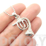 3D Miniature Musical Instrument French Horn Shaped Pendant Necklace in Silver | DOTOLY