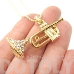 3D Miniature Musical Instrument Trumpet Shaped Pendant Necklace in Gold | DOTOLY
