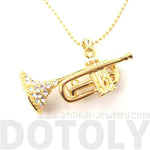 3D Miniature Musical Instrument Trumpet Shaped Pendant Necklace in Gold | DOTOLY