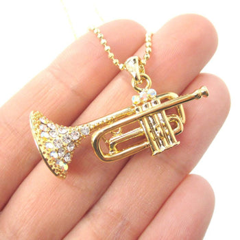 3D Miniature Musical Instrument Trumpet Shaped Pendant Necklace in Gold | DOTOLY