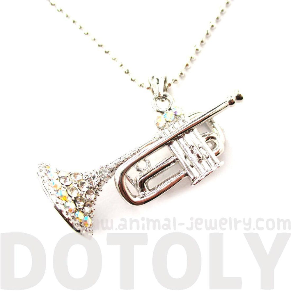 3D Miniature Musical Instrument Trumpet Shaped Pendant Necklace in Silver | DOTOLY