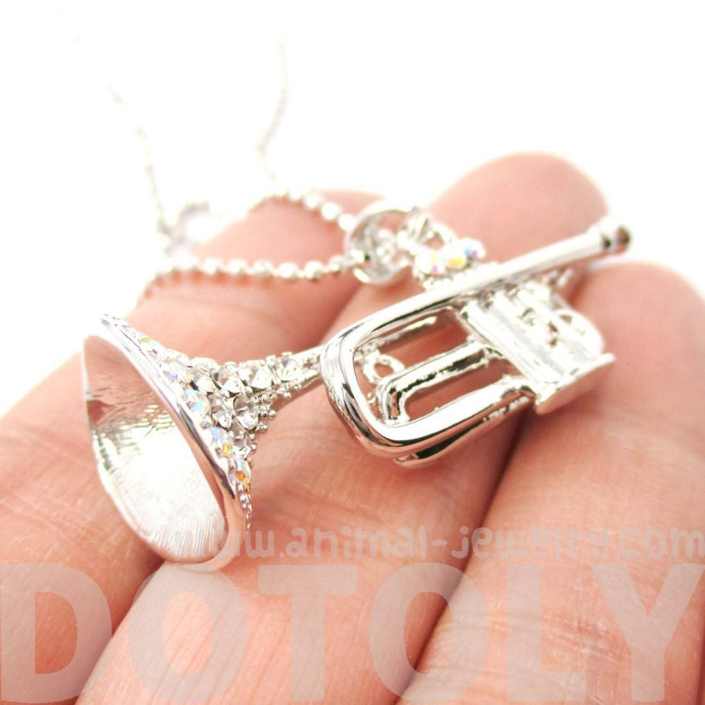 3D Miniature Musical Instrument Trumpet Shaped Pendant Necklace in Silver | DOTOLY