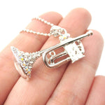 3D Miniature Musical Instrument Trumpet Shaped Pendant Necklace in Silver | DOTOLY