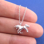 3D Miniature Rearing Unicorn Shaped Pendant Necklace in Silver or Gold