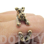 3D Miniature Schnauzer Dog Shaped Animal Wrap Ring in Shiny Gold | US Sizes 5 to 9 | DOTOLY