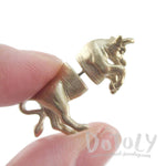 3D Taurus Bull Shaped Front and Back Stud Earrings in Glittery Gold