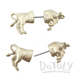 3D Taurus Bull Shaped Front and Back Stud Earrings in Glittery Gold