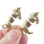 3D Taurus Bull Shaped Front and Back Stud Earrings in Glittery Gold
