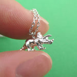 3D Miniature Triceratops Dinosaur Shaped Pendant Necklace in Silver