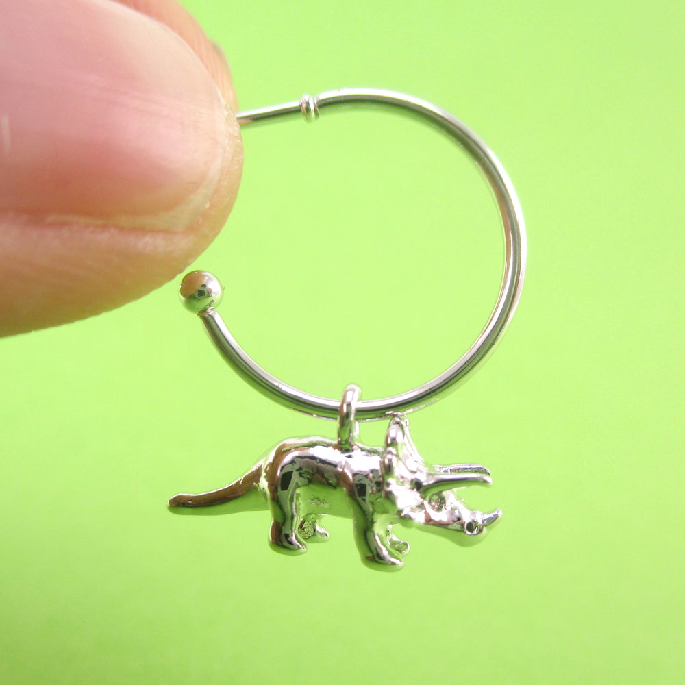 3D Miniature Triceratops Dinosaur Shaped Stud Hoop Earrings | DOTOLY