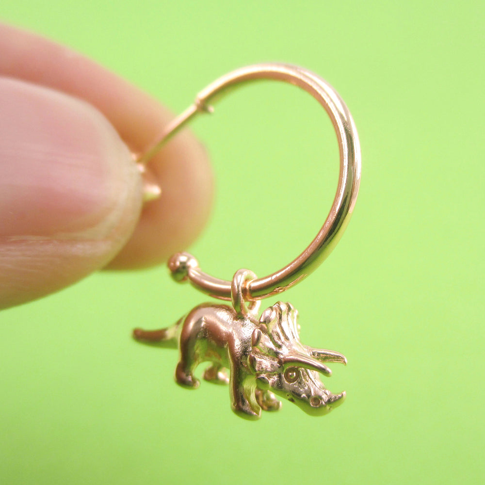 3D Miniature Triceratops Dinosaur Shaped Stud Hoop Earrings | DOTOLY