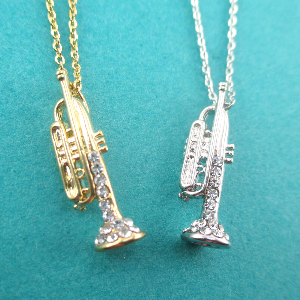 3D Miniature Trumpet Shaped Musical Instrument Jazz Pendant Necklace