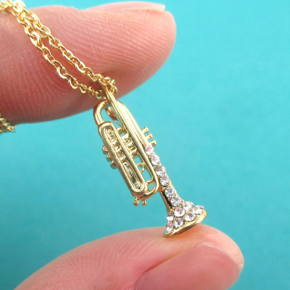 3D Miniature Trumpet Shaped Musical Instrument Jazz Pendant Necklace