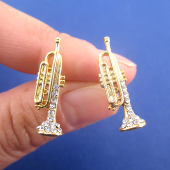 3D Miniature Trumpet Shaped Musical Instrument Jazz Stud Earrings