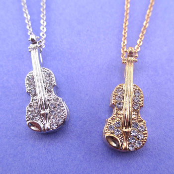 3D Miniature Violin Fiddle Shaped Musical Instrument Pendant Necklace