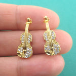 3D Miniature Violin Fiddle Shaped Musical Instrument Stud Earrings