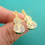 3D Miniature Violin Fiddle Shaped Musical Instrument Stud Earrings