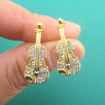 3D Miniature Violin Fiddle Shaped Musical Instrument Stud Earrings