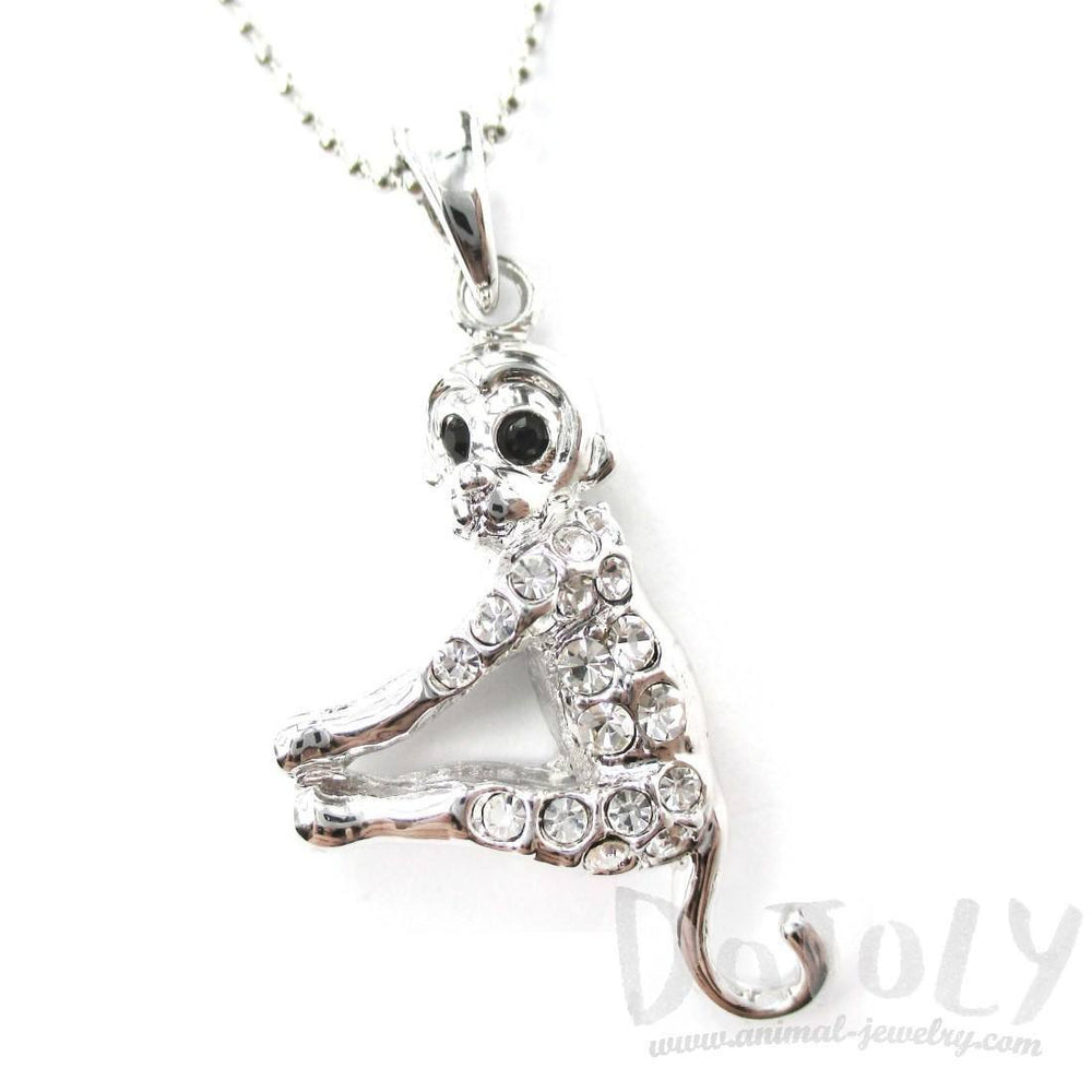 3D Monkey Chimpanzee Shaped Rhinestone Pendant Necklace in Silver | DOTOLY | DOTOLY