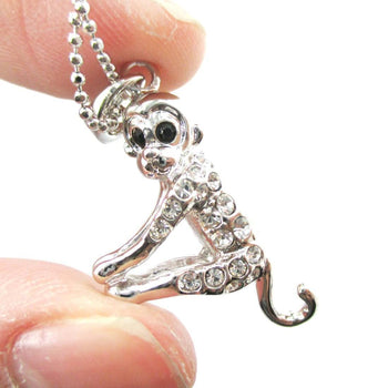 3D Monkey Chimpanzee Shaped Rhinestone Pendant Necklace in Silver | DOTOLY | DOTOLY