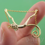 3D Monkey Chimpanzee with a Curly Tail Dangling Gold Pendant Necklace