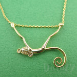 3D Monkey Chimpanzee with a Curly Tail Dangling Gold Pendant Necklace