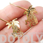 3D Monkey Swinging From A Palm Tree Dangle Hoop Earrings in Gold | Animal Jewelry | DOTOLY