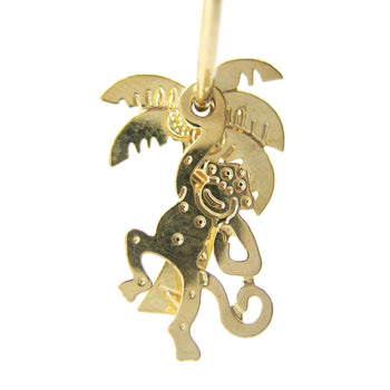 3D Monkey Swinging From A Palm Tree Dangle Hoop Earrings in Gold | Animal Jewelry | DOTOLY