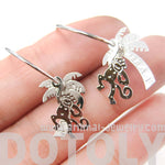 3D Monkey Swinging From A Palm Tree Dangle Hoop Earrings in Silver | Animal Jewelry | DOTOLY