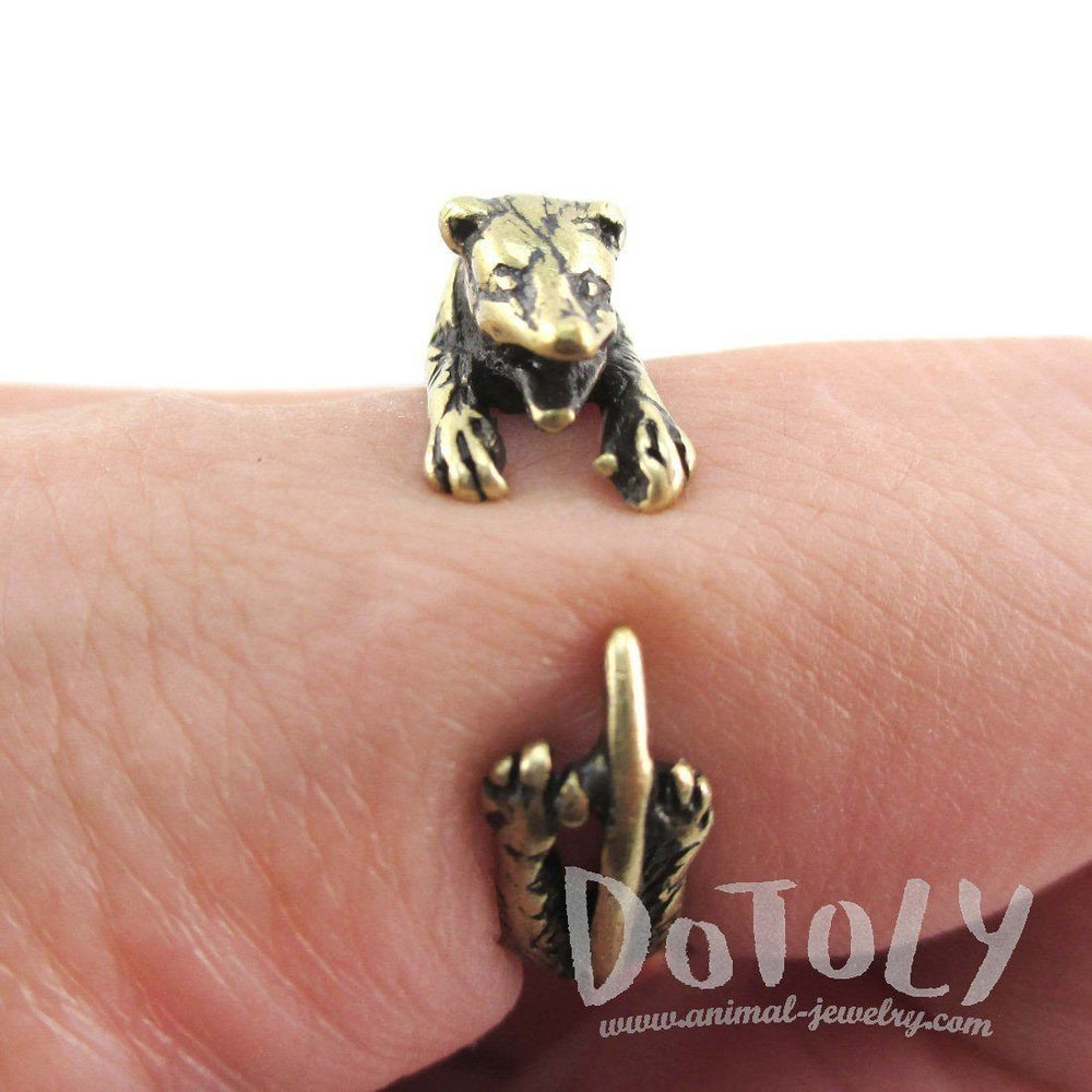 3D Opossum Possum Wrapped Around Your Finger Shaped Ring in Brass