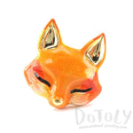 3D Orange Fox Shaped Adjustable Enamel Ring | Handmade Animal Jewelry | DOTOLY