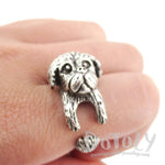 3D Pekingese Dog Shaped Animal Wrap Ring in Silver | Animal Jewelry