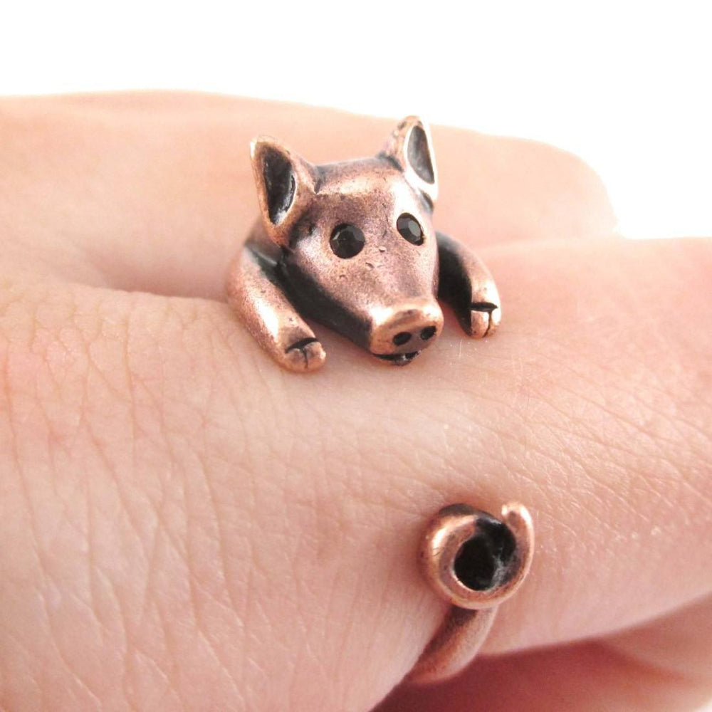 Copper Pig Shaped Animal Ring Piglet Wrapped Around Your Finger DOTOLY