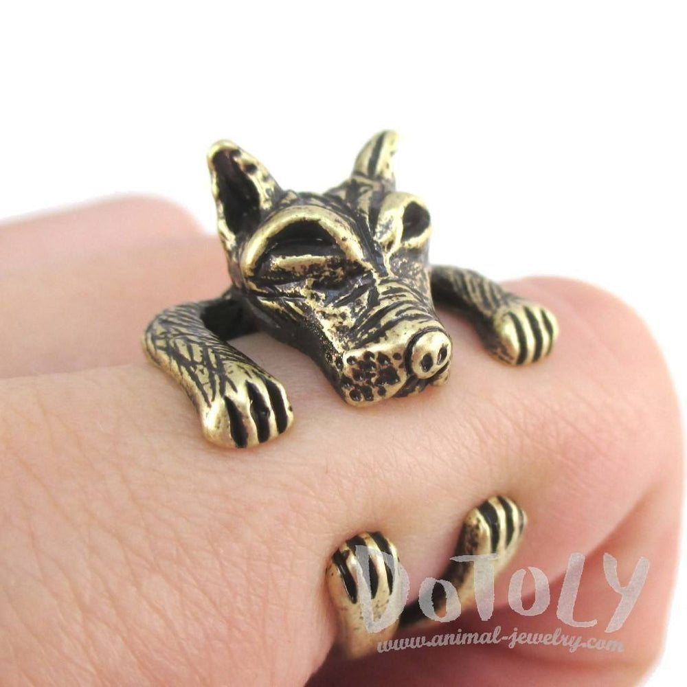 3D Pit bull Dog Shaped Animal Ring in Brass | SALE | Animal Rings