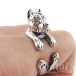3D Pit Bull Dog Shaped Animal Wrap Ring in 925 Sterling Silver | Sizes 5 to 8.5 | DOTOLY
