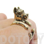 3D Pit Bull With Cropped Ears Shaped Animal Wrap Ring in Shiny Gold | Sizes 5 to 9 | DOTOLY